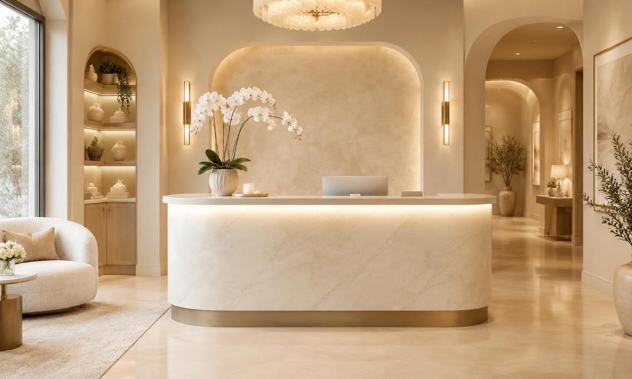 Warm Clear Calm Wellness reception lounge in Houston