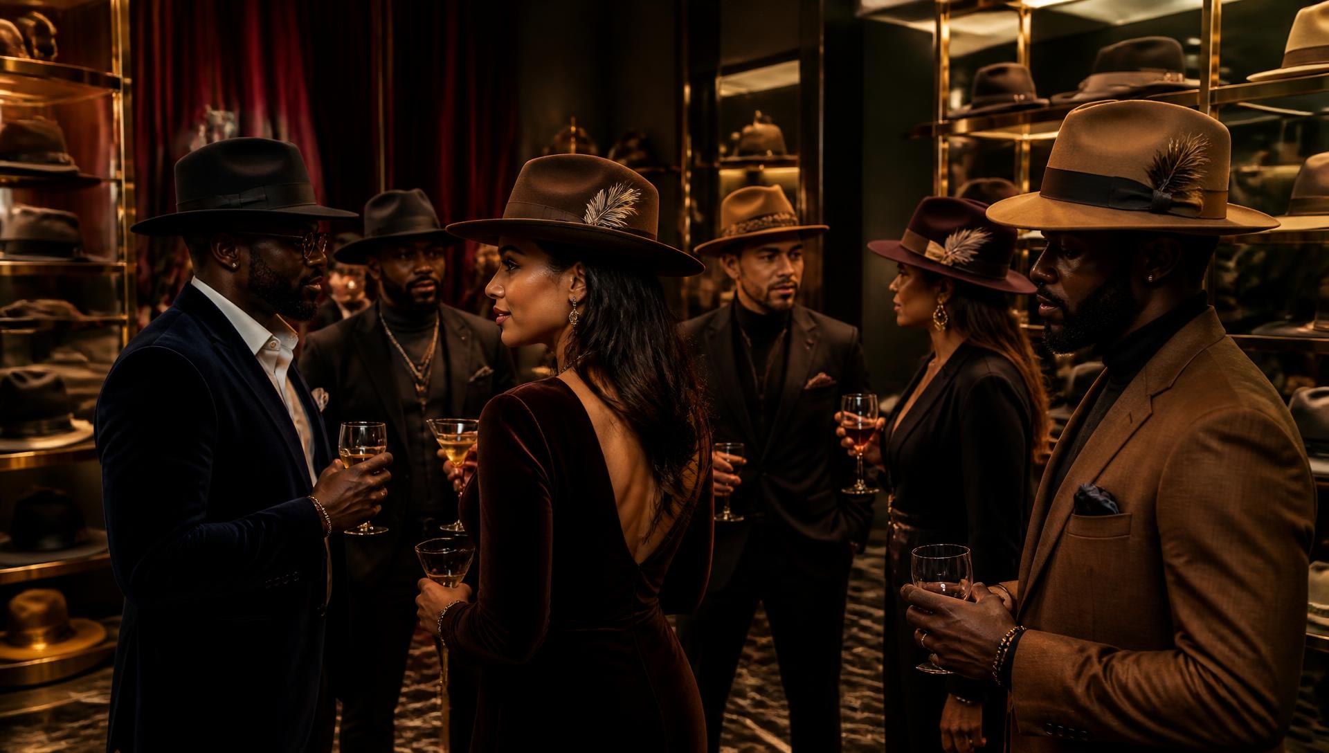 Kerry Kouture members in house fedoras at a boutique gathering