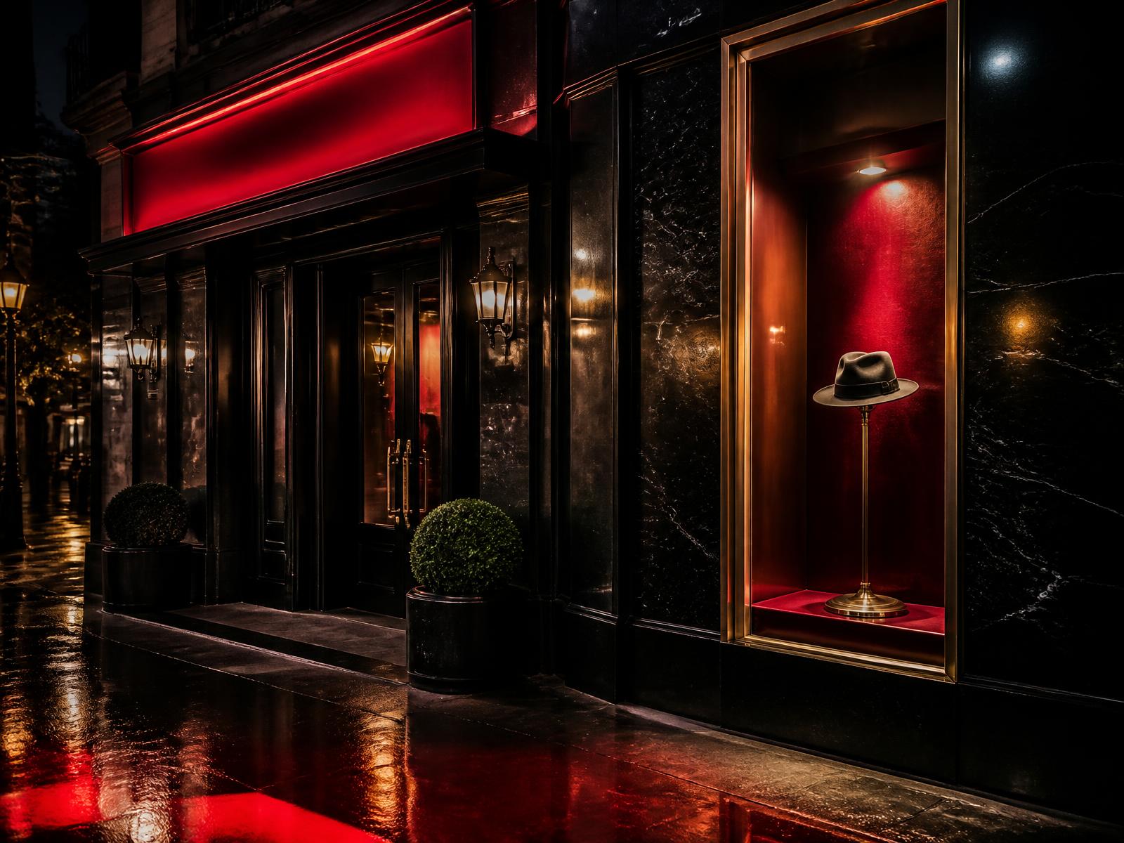 The Kerry Kouture storefront lit at night