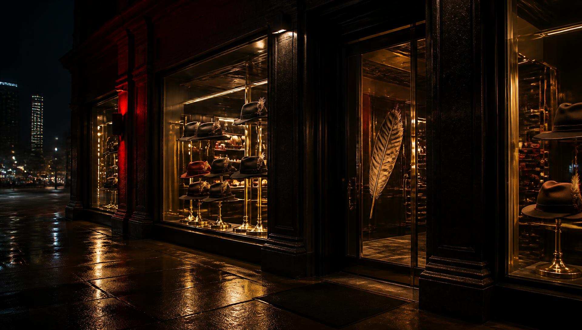 The Kerry Kouture storefront glowing at night